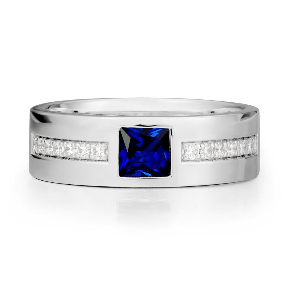 Men Wide Band Square Sapphire Ring - LUO Jewelry #metal_sterling silver
