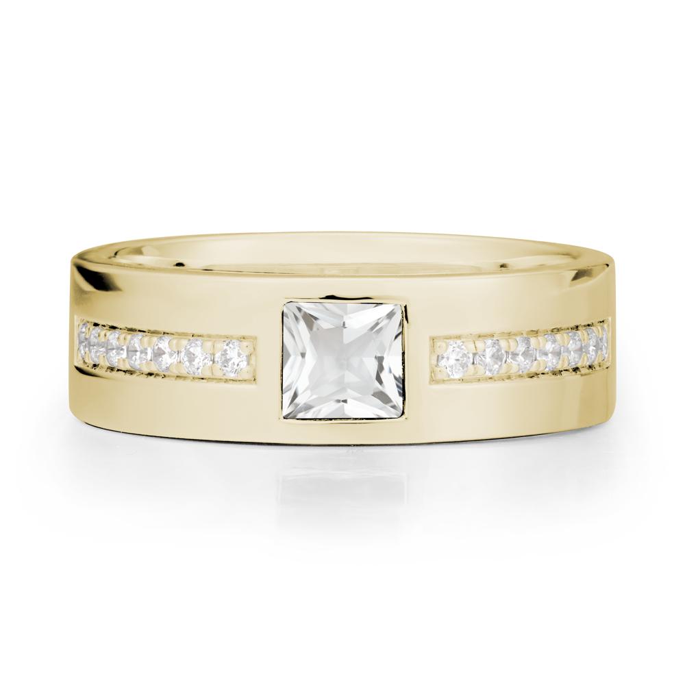 Square White Topaz Ring with Pav茅 Gems Band - LUO Jewelry #metal_14k yellow gold