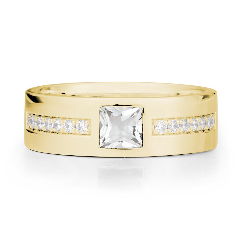 Square White Topaz Ring with Pav茅 Gems Band - LUO Jewelry #metal_18k yellow gold