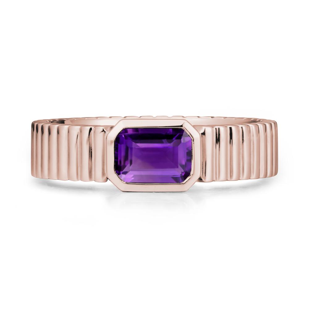 Bezel Settting Amethyst Ring with Ribbed Band - LUO Jewelry #metal_14k rose gold