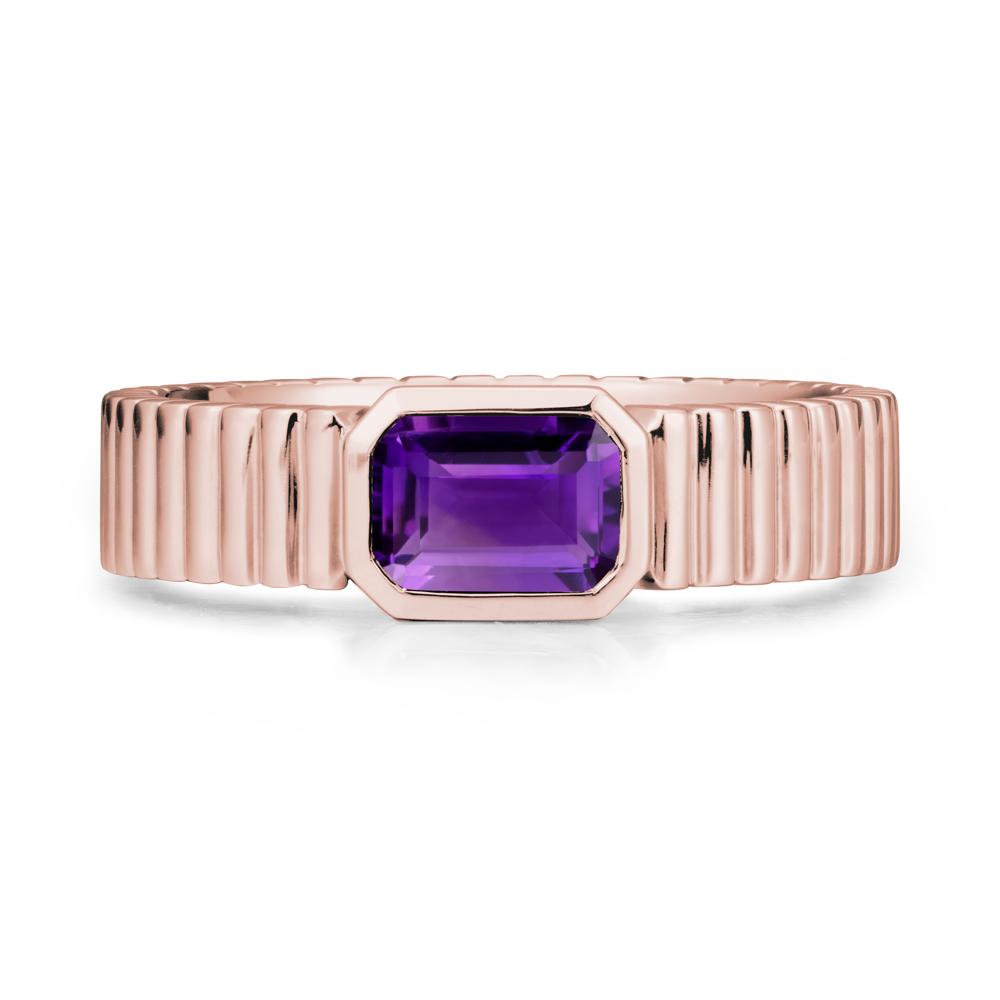 Bezel Settting Amethyst Ring with Ribbed Band - LUO Jewelry #metal_18k rose gold