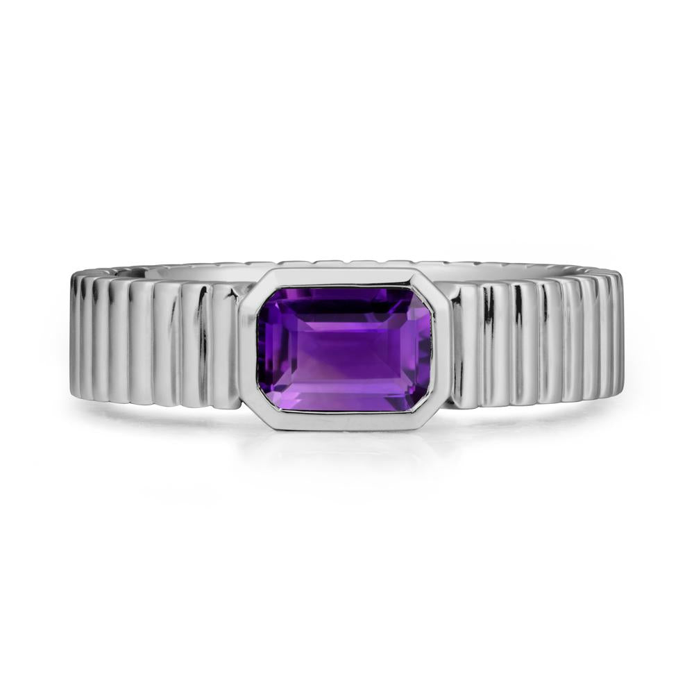 Bezel Settting Amethyst Ring with Ribbed Band - LUO Jewelry #metal_platinum