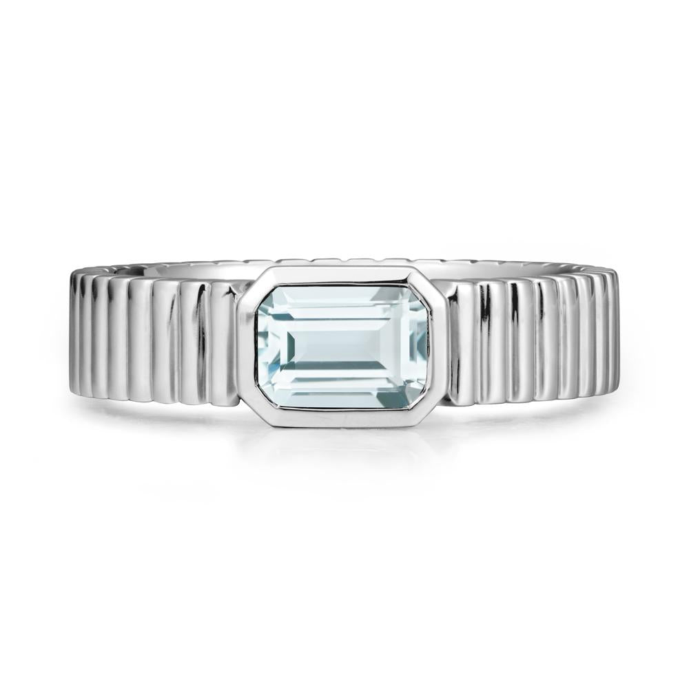 Men Wide Ribbed Band Aquamarine Ring - LUO Jewelry #metal_18k white gold