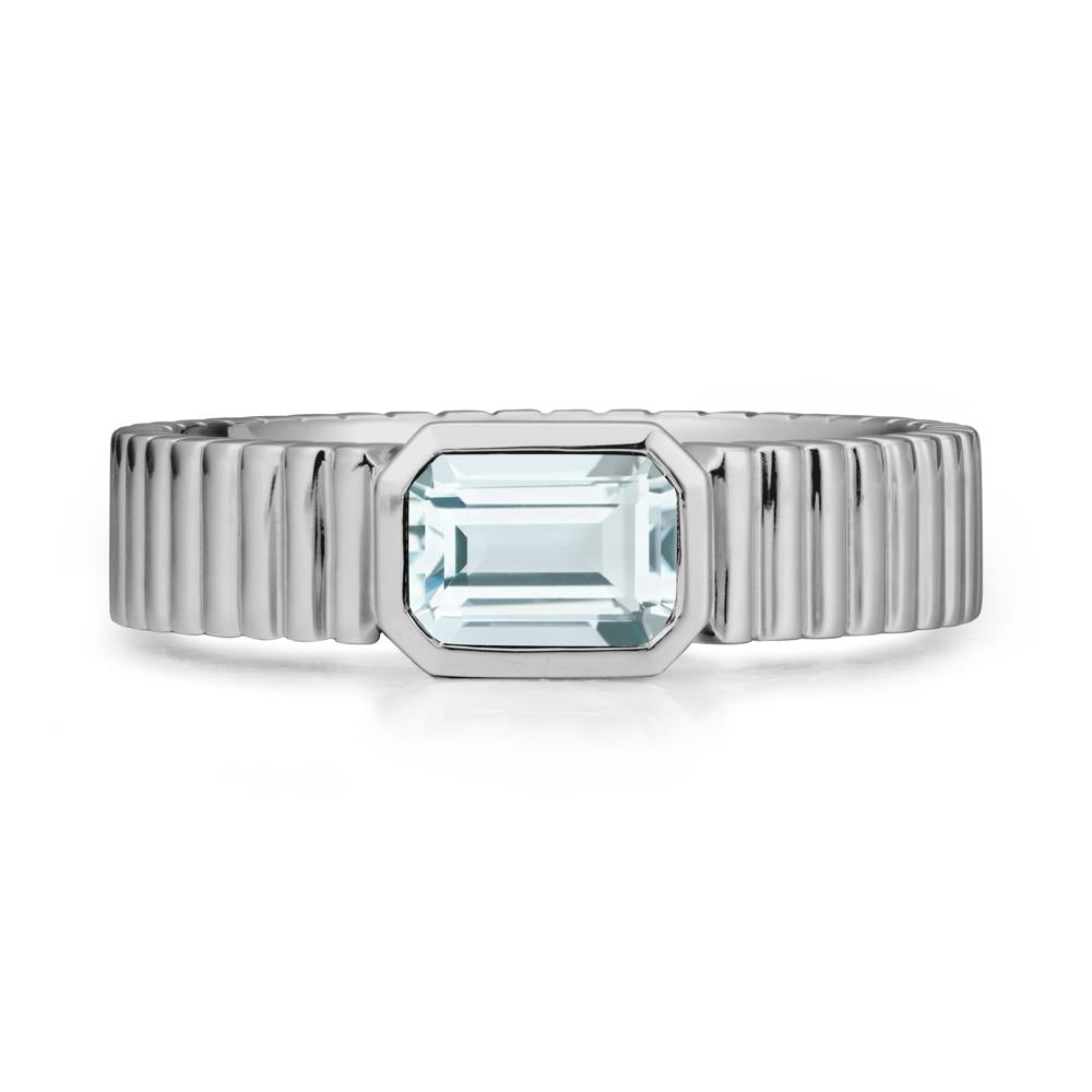 Men Wide Ribbed Band Aquamarine Ring - LUO Jewelry #metal_platinum