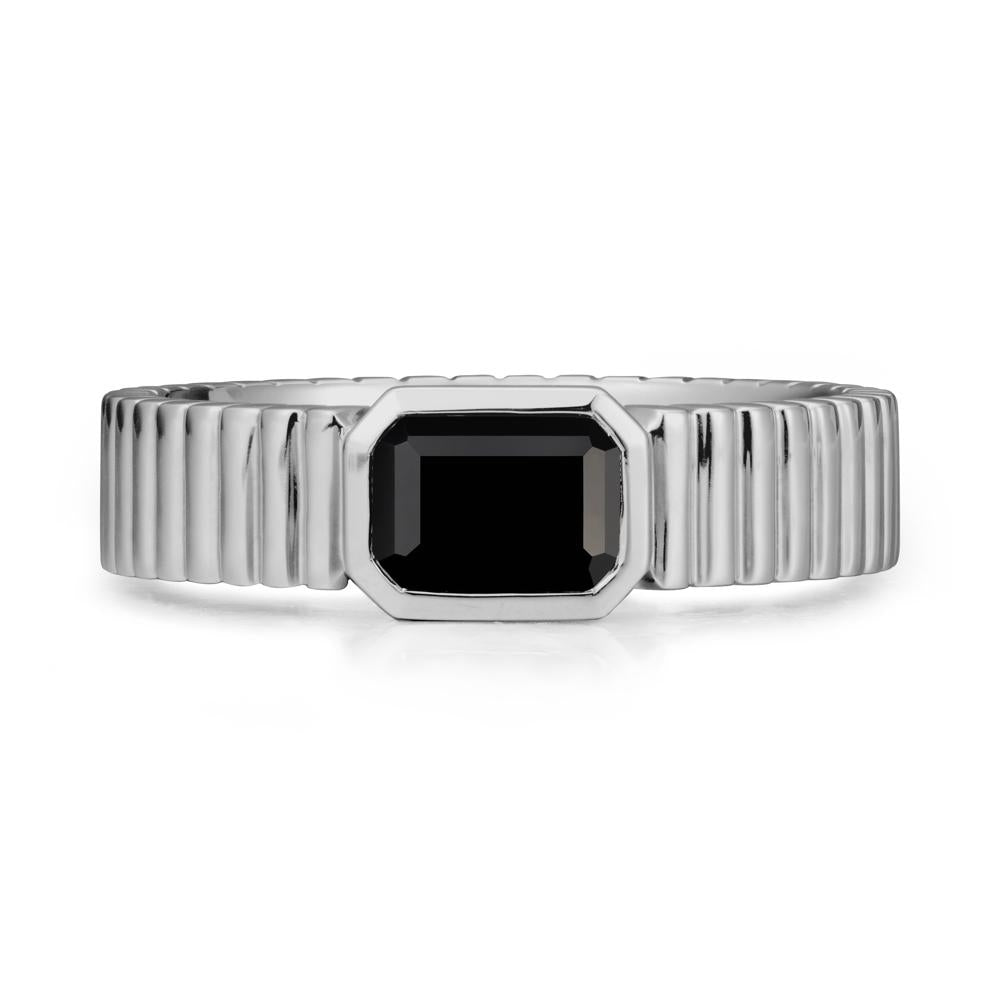 Ribbed Band Emeral Cut Black Spinel Ring - LUO Jewelry #metal_platinum