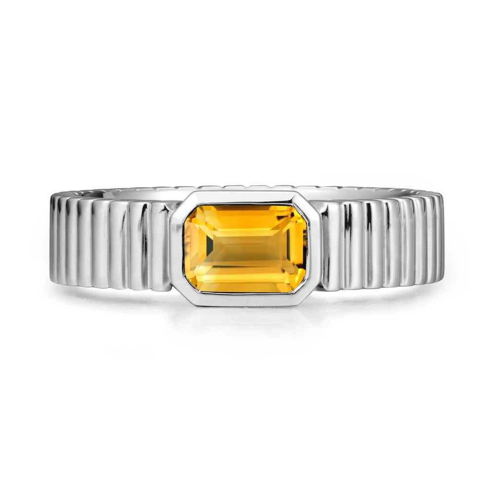 Bezel Settting Citrine Ring with Ribbed Band - LUO Jewelry #metal_18k white gold