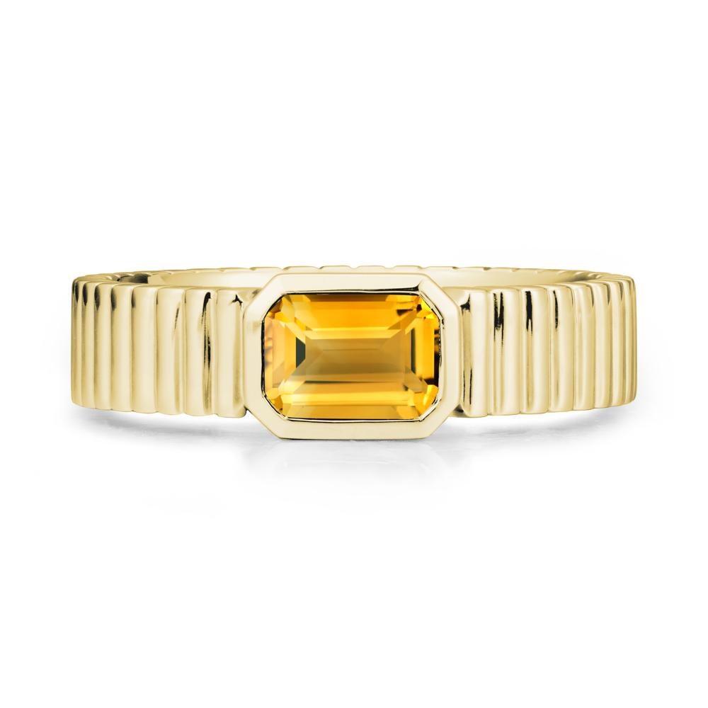 Bezel Settting Citrine Ring with Ribbed Band - LUO Jewelry #metal_18k yellow gold
