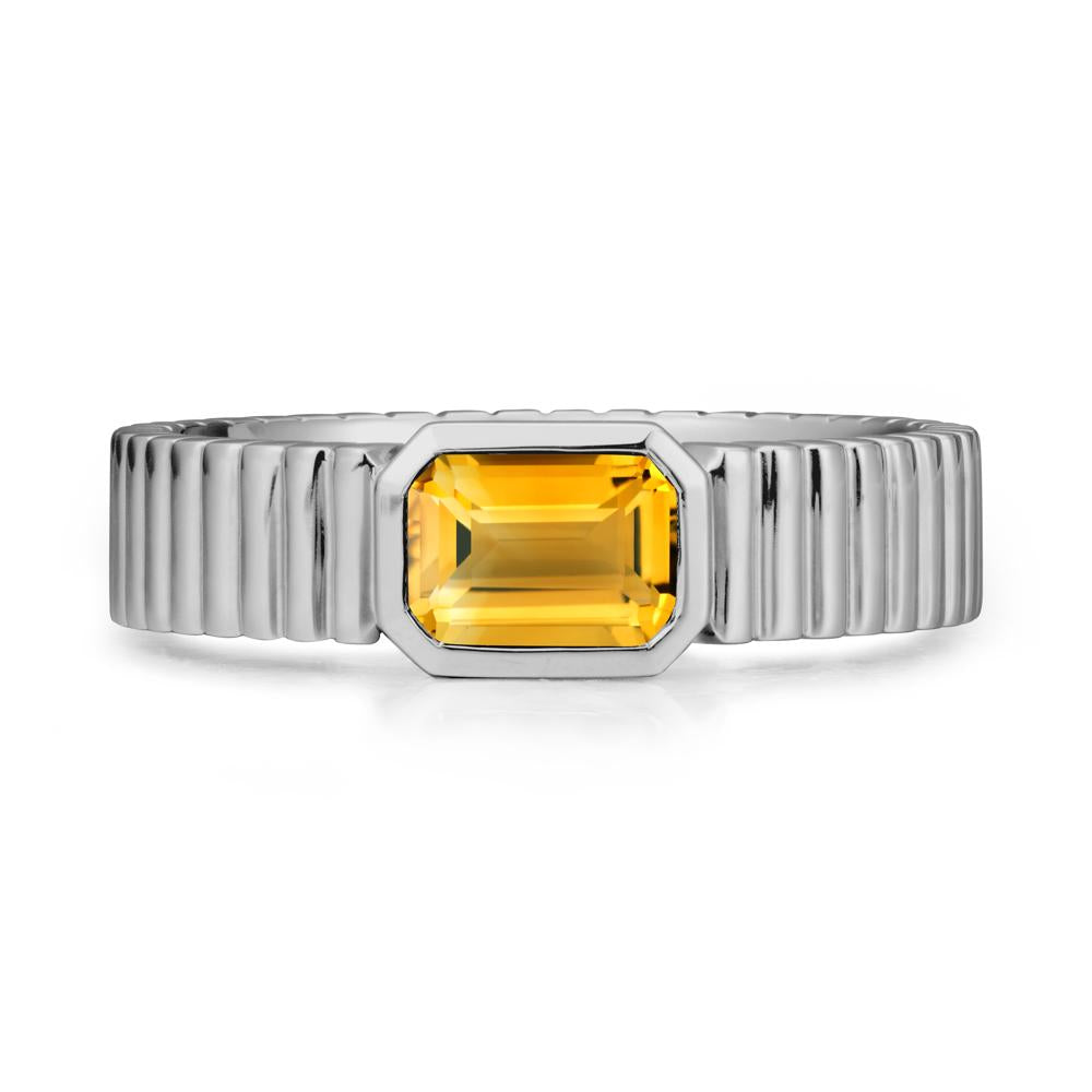 Bezel Settting Citrine Ring with Ribbed Band - LUO Jewelry #metal_platinum