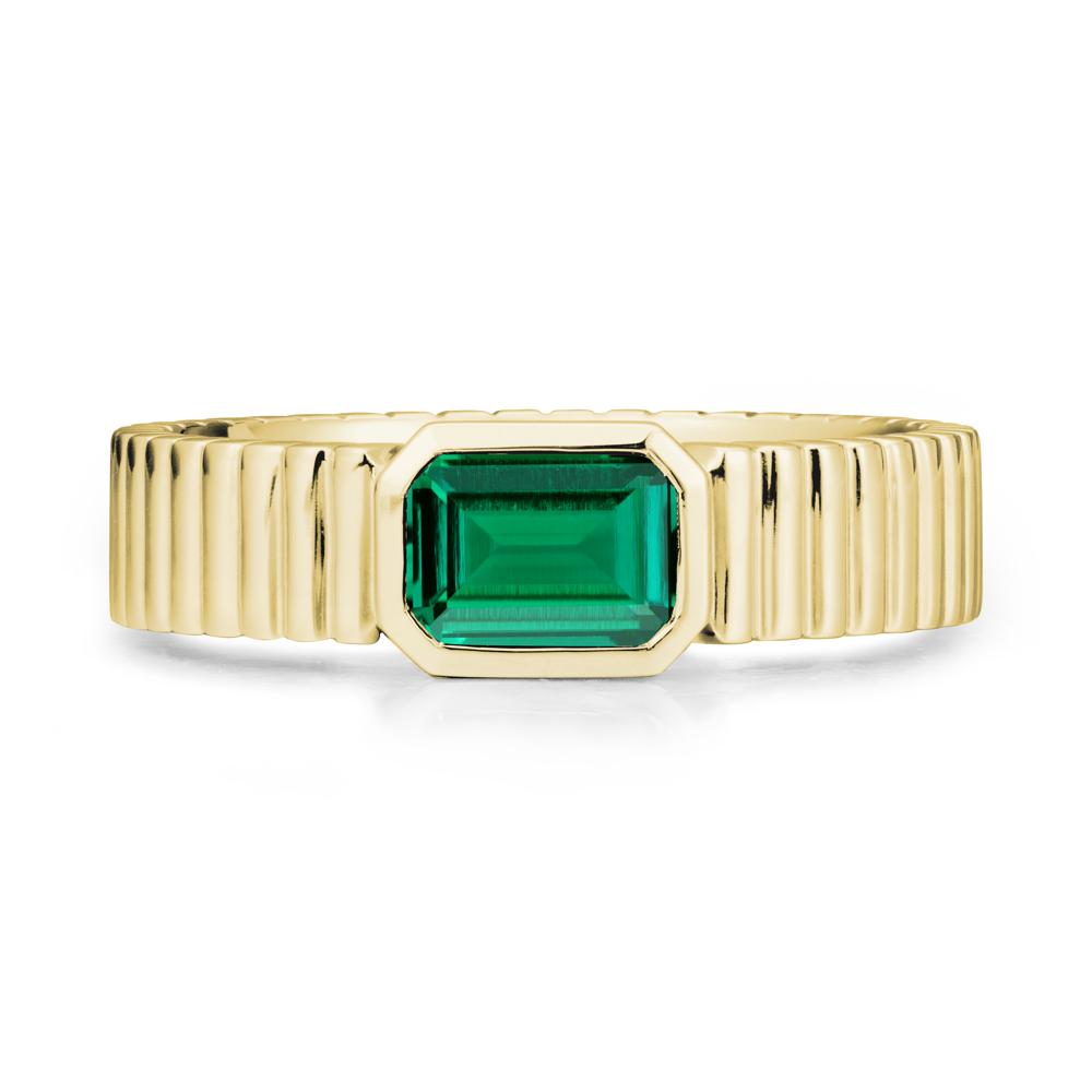 Men Wide Ribbed Band Emerald Ring - LUO Jewelry #metal_18k yellow gold