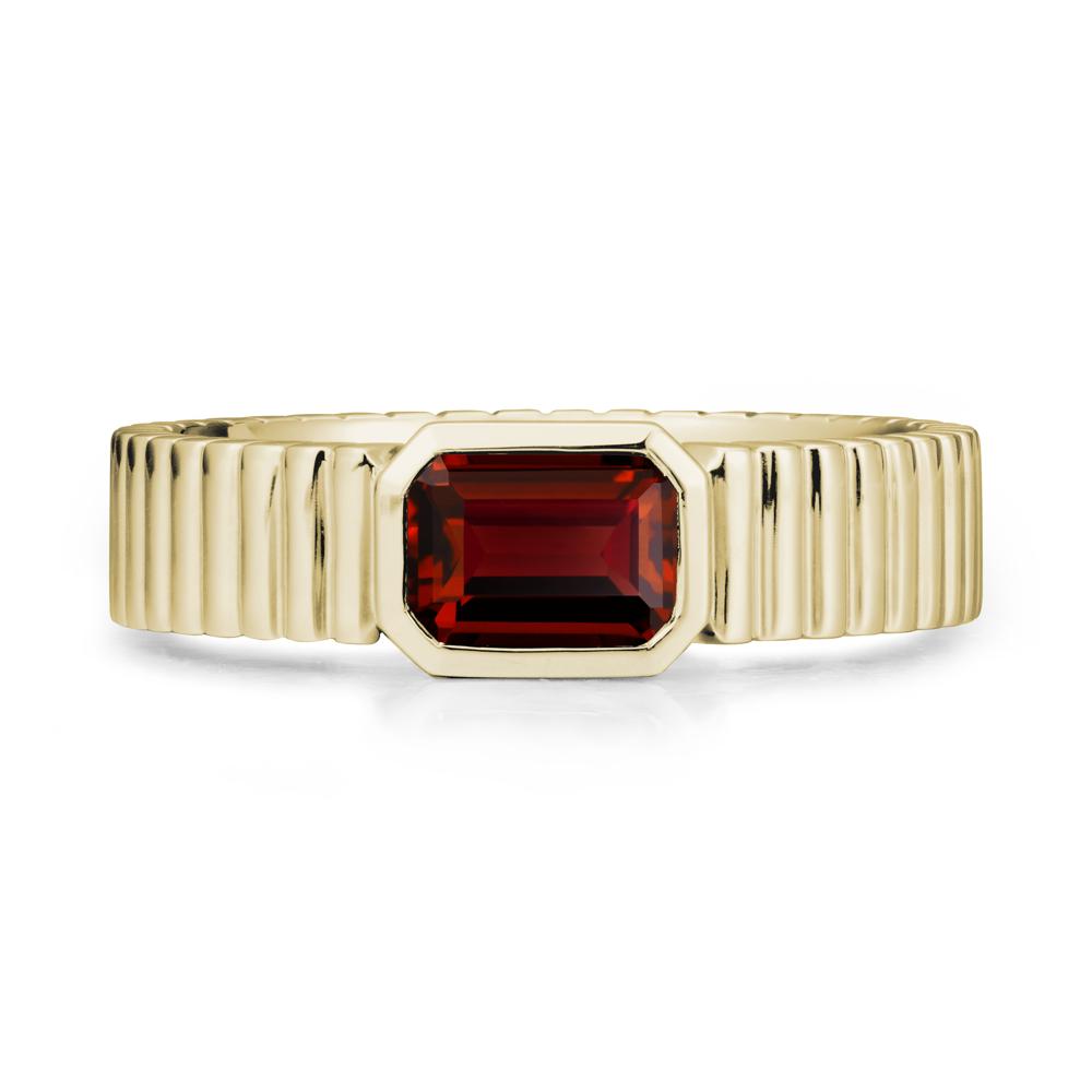 Ribbed Band Emeral Cut Garnet Ring - LUO Jewelry #metal_14k yellow gold