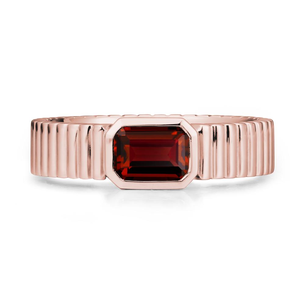 Ribbed Band Emeral Cut Garnet Ring - LUO Jewelry #metal_18k rose gold
