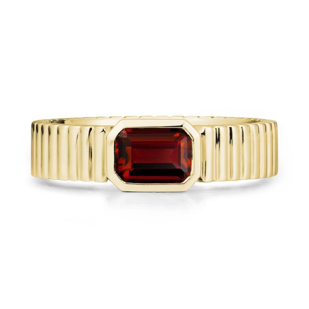 Ribbed Band Emeral Cut Garnet Ring - LUO Jewelry #metal_18k yellow gold
