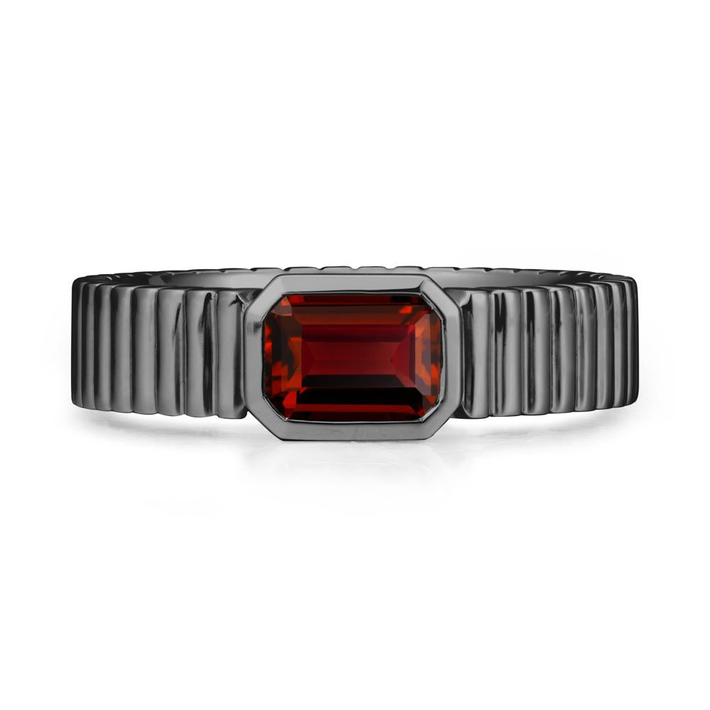 Ribbed Band Emeral Cut Garnet Ring - LUO Jewelry #metal_black finish sterling silver