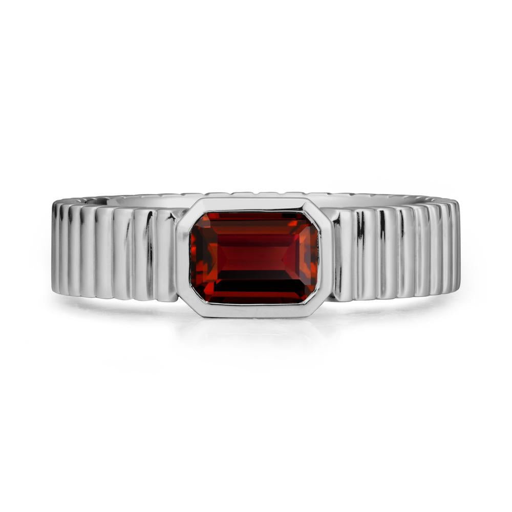 Ribbed Band Emeral Cut Garnet Ring - LUO Jewelry #metal_platinum