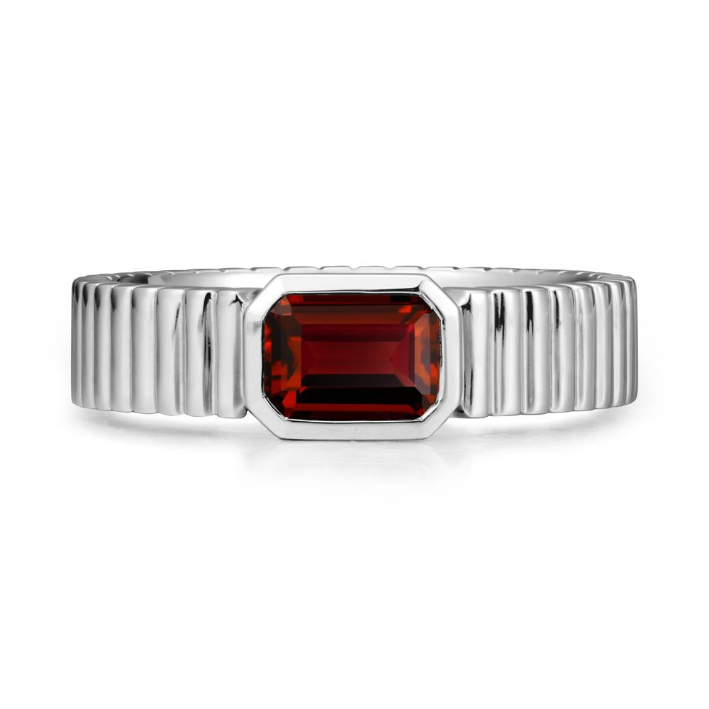 Ribbed Band Emeral Cut Garnet Ring - LUO Jewelry #metal_sterling silver