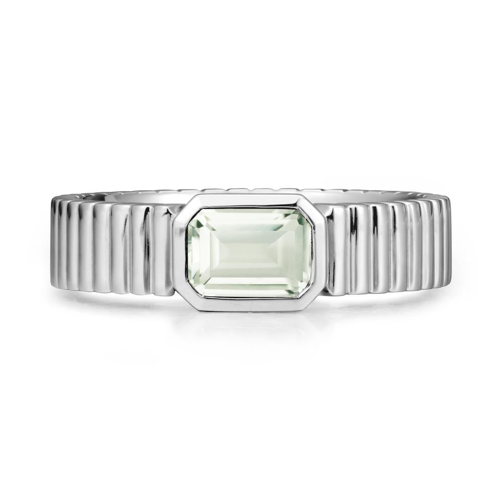Bezel Settting Green Amethyst Ring with Ribbed Band - LUO Jewelry #metal_14k white gold