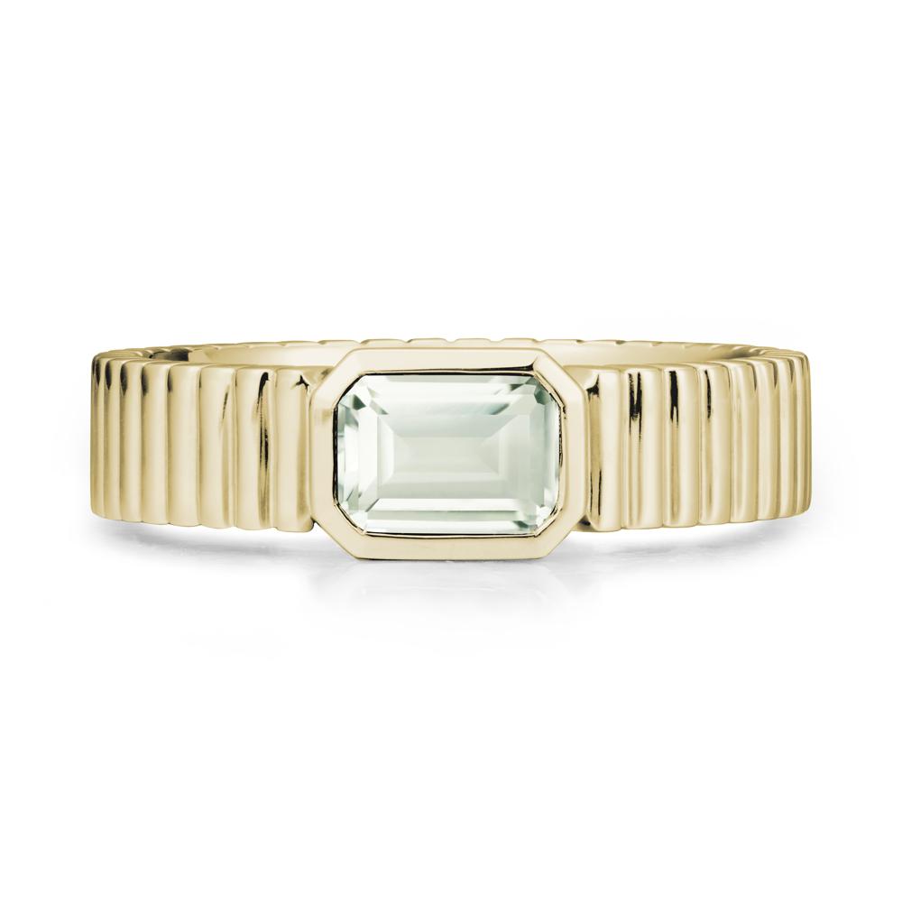 Bezel Settting Green Amethyst Ring with Ribbed Band - LUO Jewelry #metal_14k yellow gold