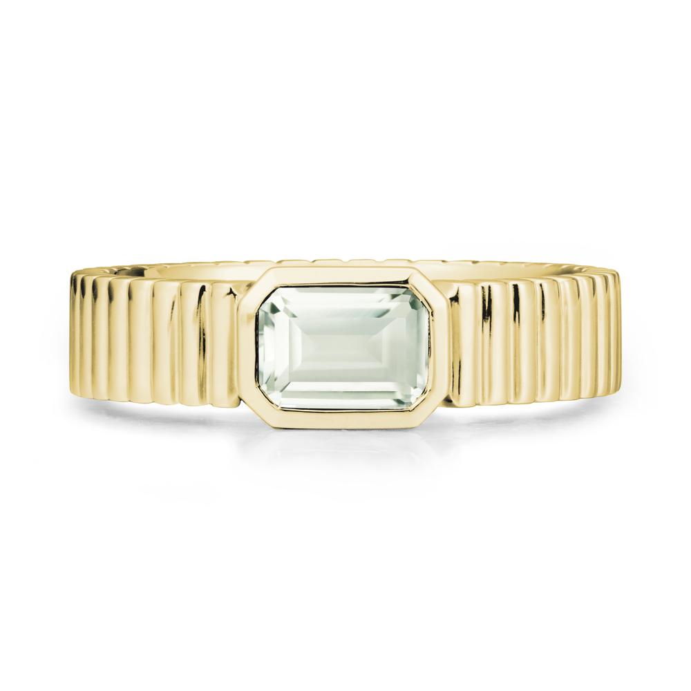 Bezel Settting Green Amethyst Ring with Ribbed Band - LUO Jewelry #metal_18k yellow gold