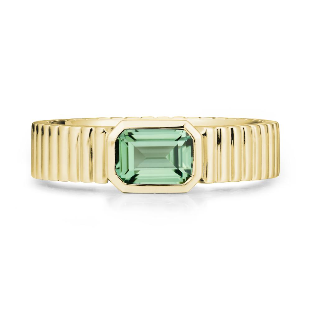 Men Wide Ribbed Band Green Sapphire Ring - LUO Jewelry #metal_18k yellow gold