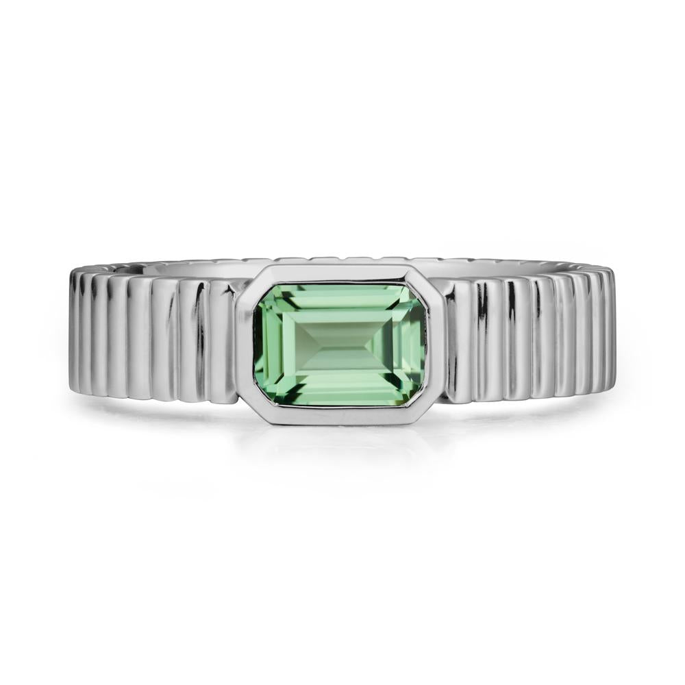 Men Wide Ribbed Band Green Sapphire Ring - LUO Jewelry #metal_platinum