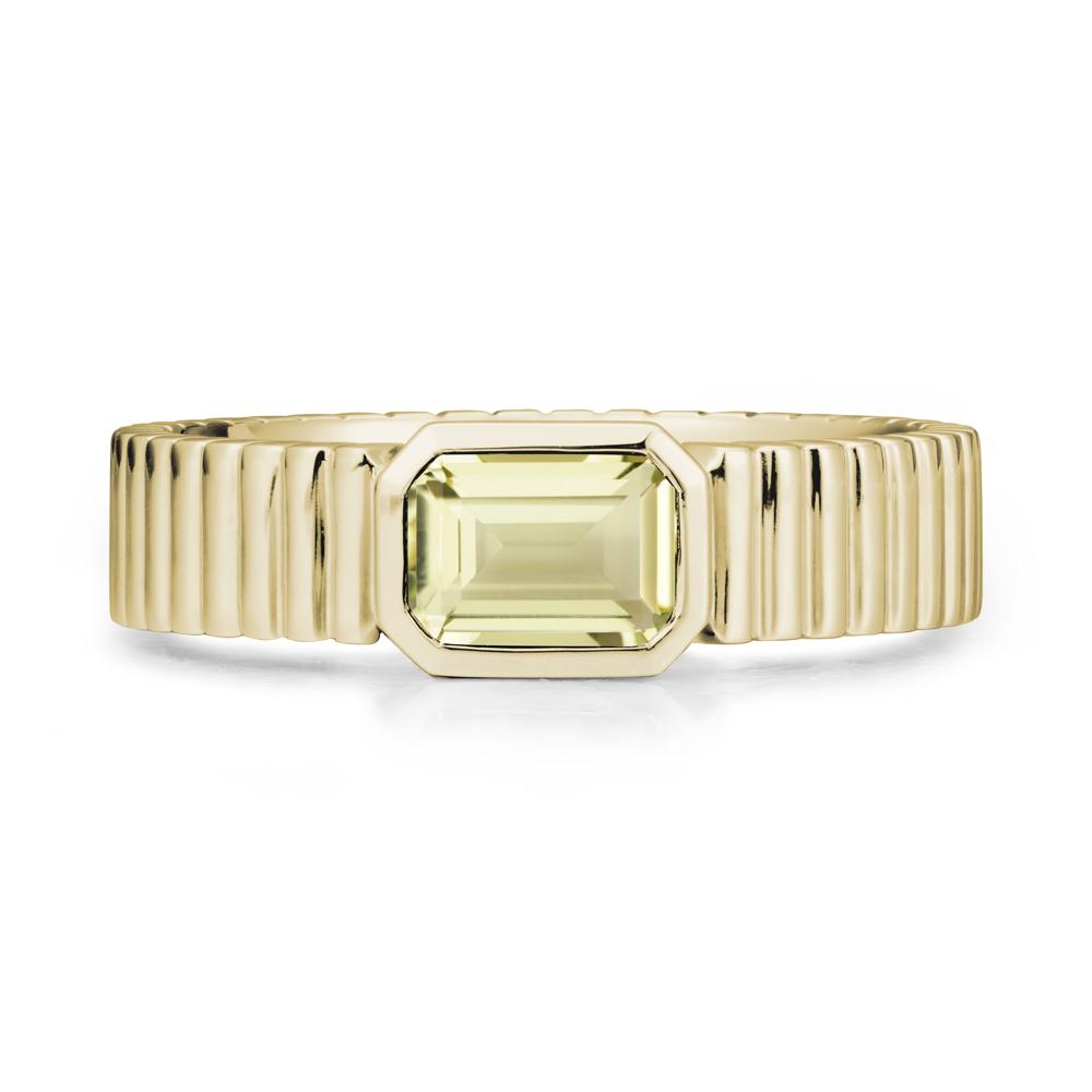 Ribbed Band Emeral Cut Lemon Quartz Ring - LUO Jewelry #metal_14k yellow gold