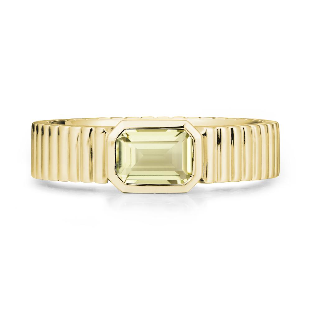 Ribbed Band Emeral Cut Lemon Quartz Ring - LUO Jewelry #metal_18k yellow gold