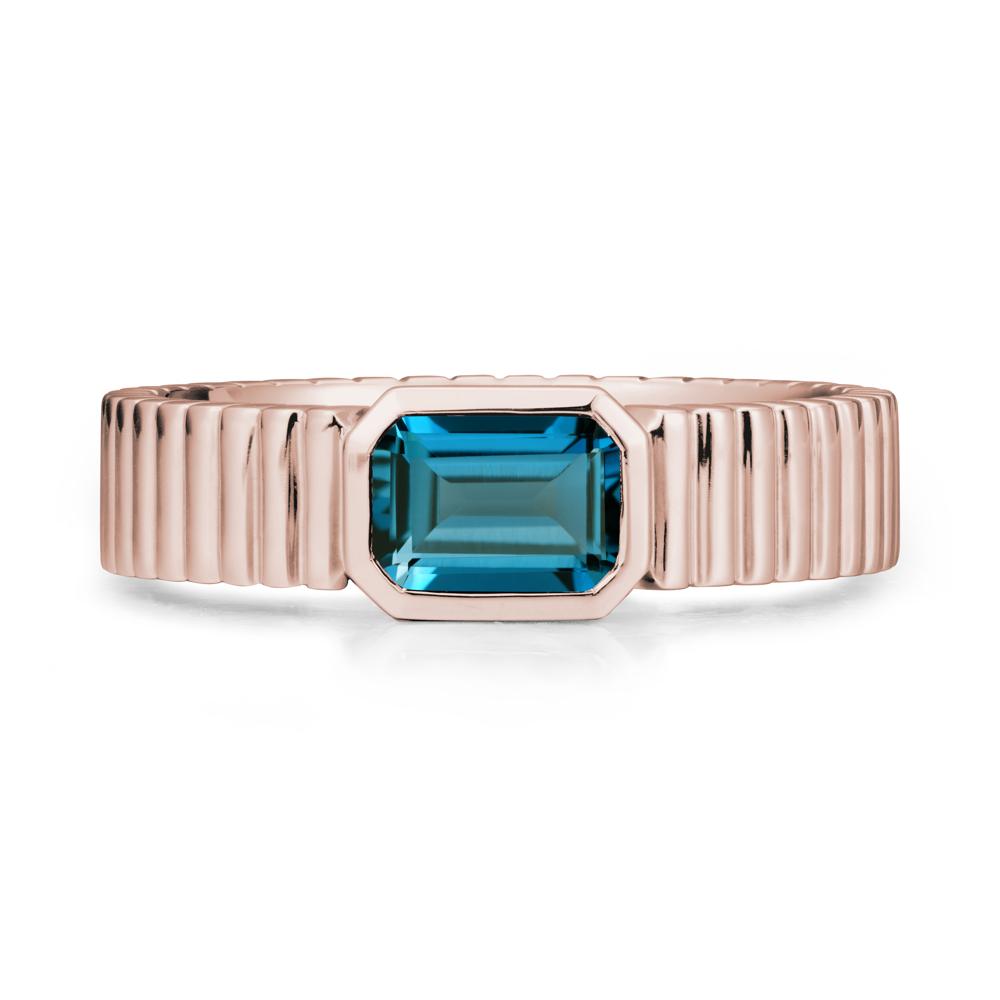 Bezel Settting London Blue Topaz Ring with Ribbed Band - LUO Jewelry #metal_14k rose gold