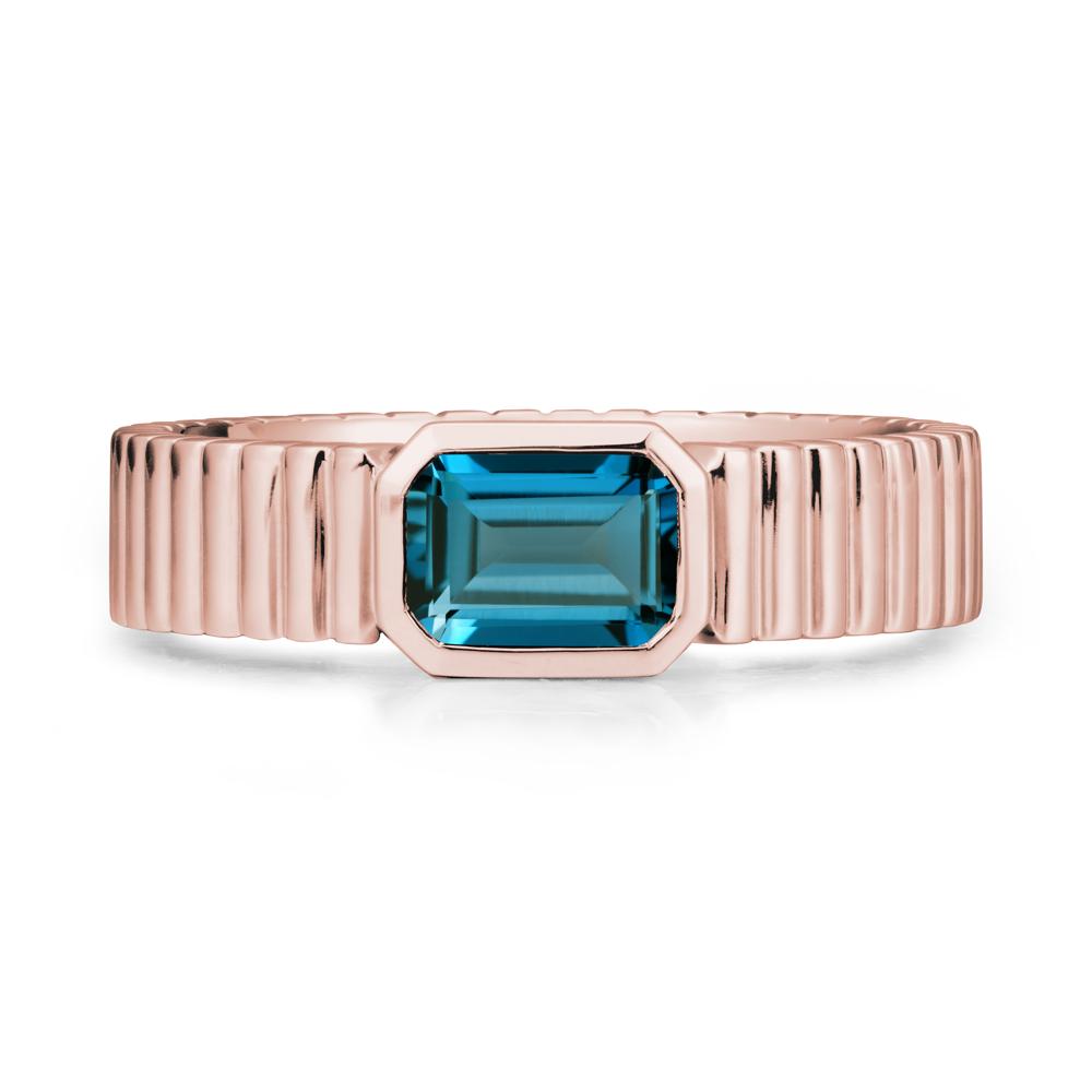 Bezel Settting London Blue Topaz Ring with Ribbed Band - LUO Jewelry #metal_18k rose gold