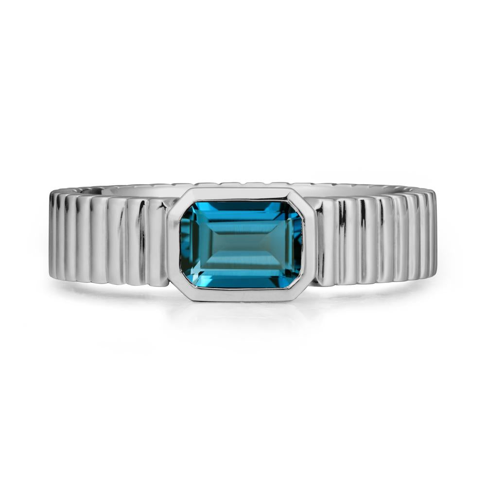 Bezel Settting London Blue Topaz Ring with Ribbed Band - LUO Jewelry #metal_platinum