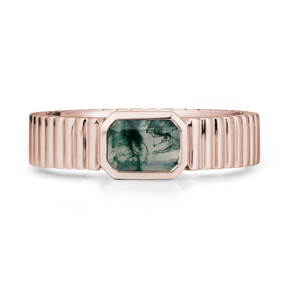 Men Wide Ribbed Band Moss Agate Ring - LUO Jewelry #metal_14k rose gold
