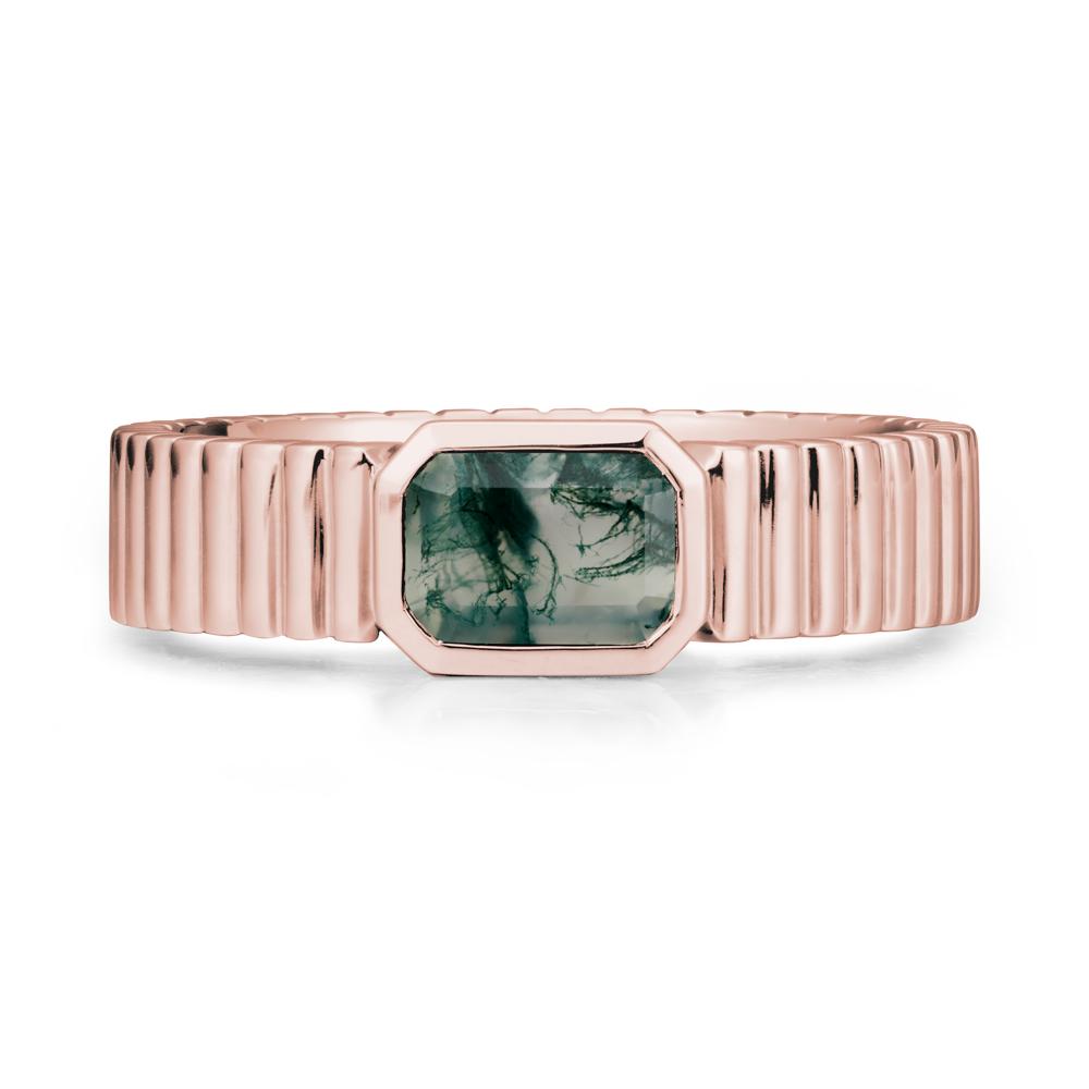 Men Wide Ribbed Band Moss Agate Ring - LUO Jewelry #metal_18k rose gold