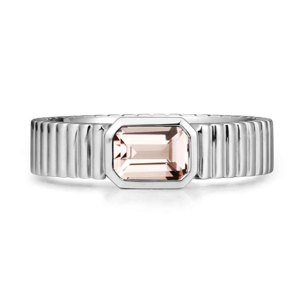 Bezel Settting Morganite Ring with Ribbed Band - LUO Jewelry #metal_sterling silver