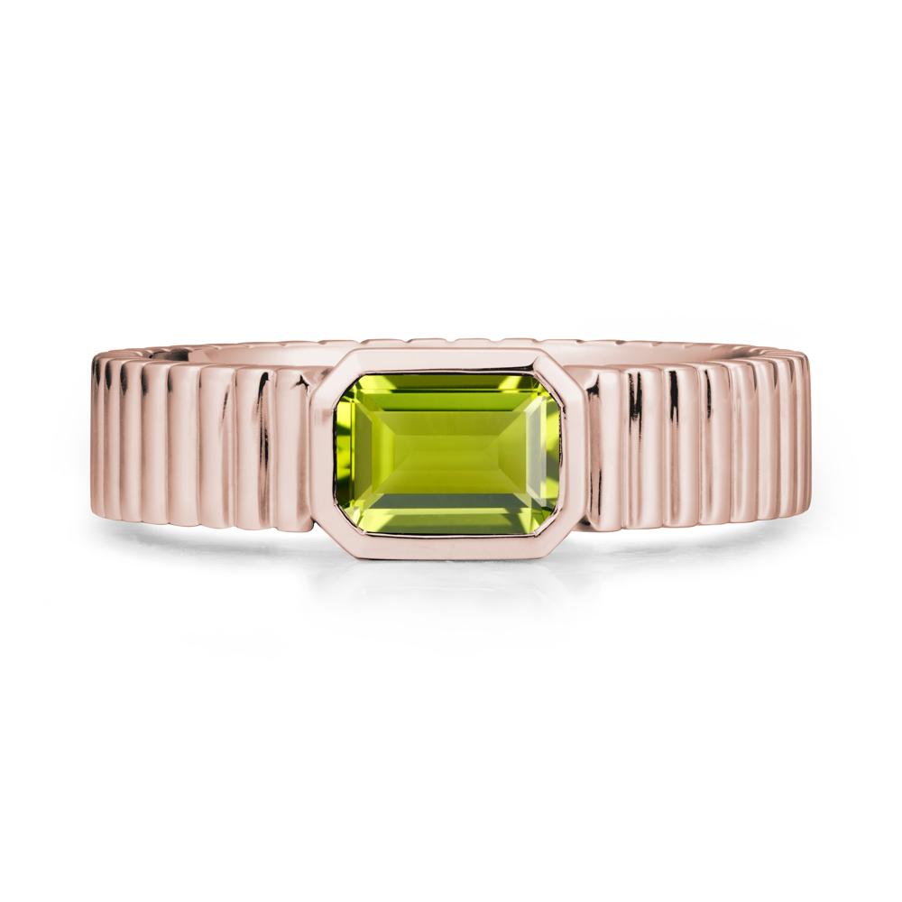 Men Wide Ribbed Band Peridot Ring - LUO Jewelry #metal_14k rose gold