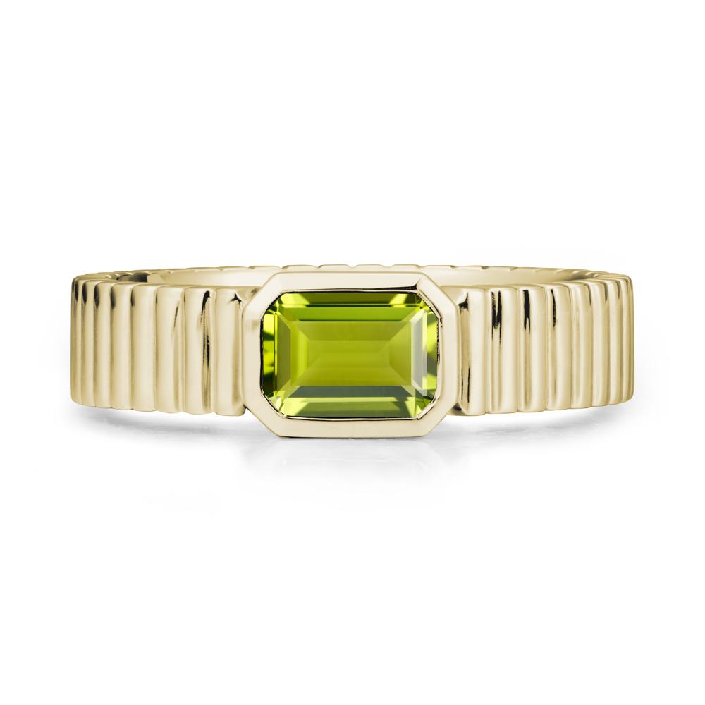 Men Wide Ribbed Band Peridot Ring - LUO Jewelry #metal_14k yellow gold