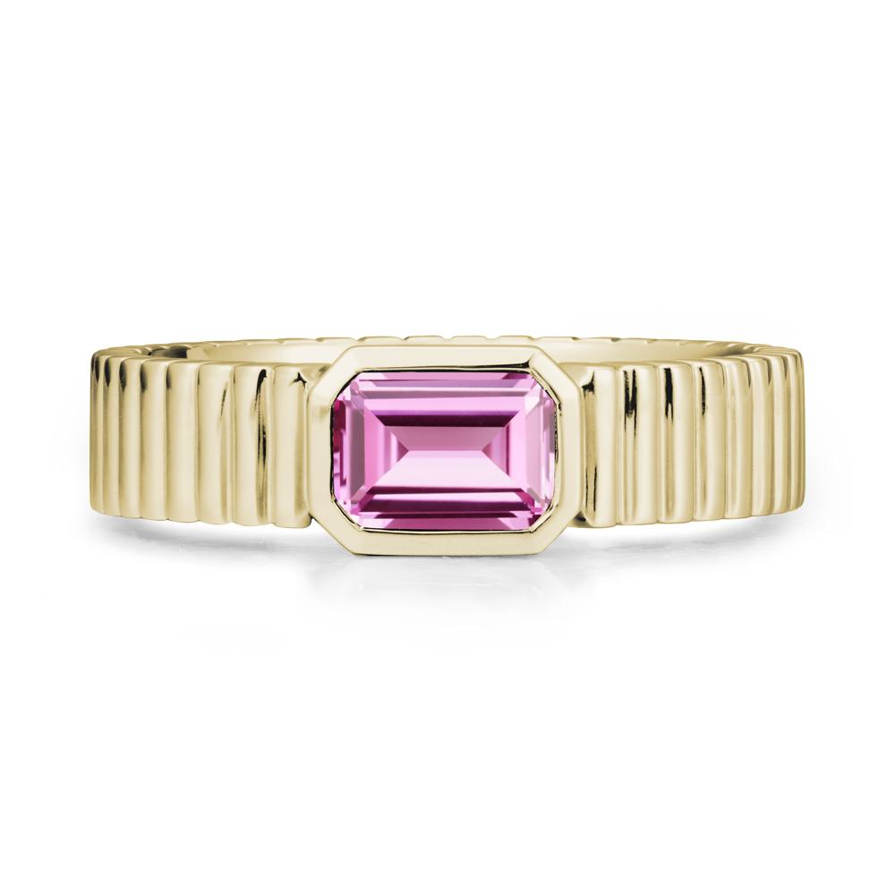 Bezel Settting Pink Sapphire Ring with Ribbed Band - LUO Jewelry #metal_14k yellow gold