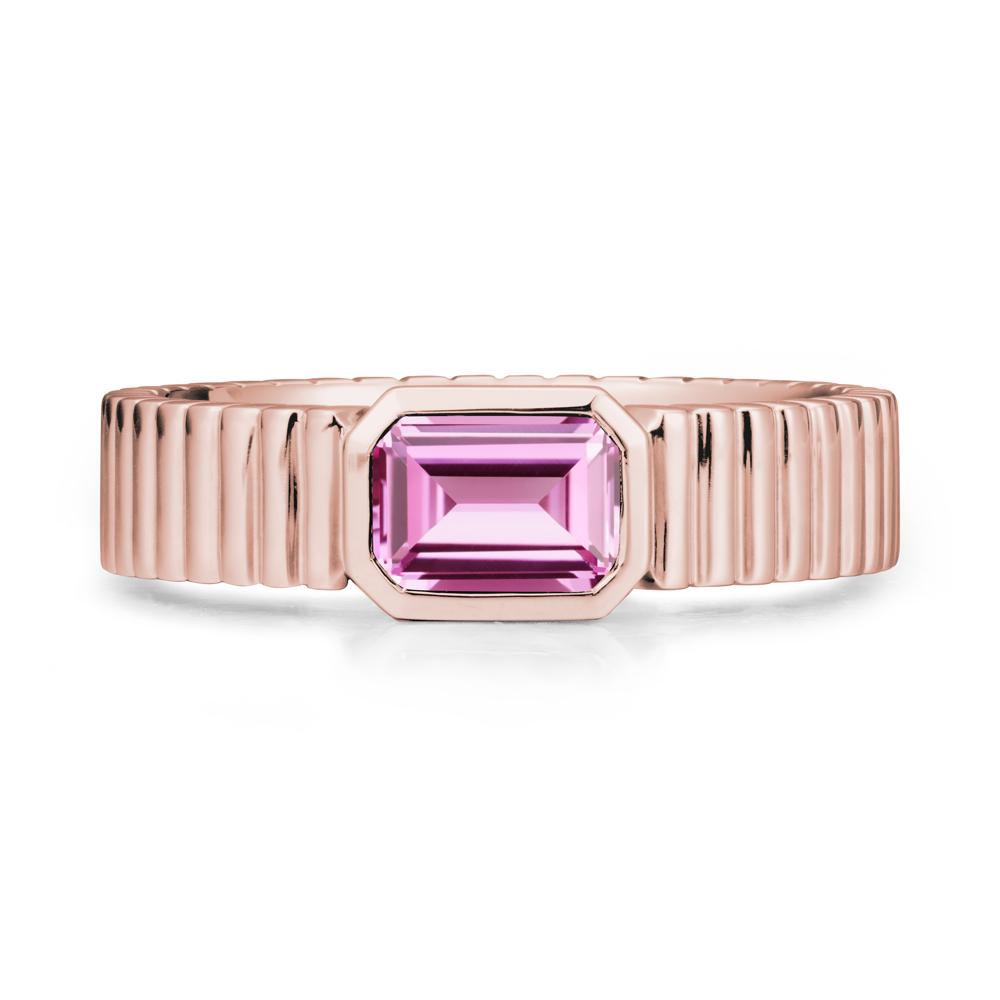 Bezel Settting Pink Sapphire Ring with Ribbed Band - LUO Jewelry #metal_18k rose gold