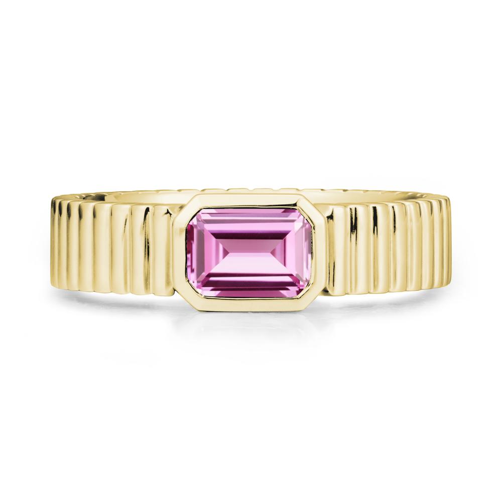 Bezel Settting Pink Sapphire Ring with Ribbed Band - LUO Jewelry #metal_18k yellow gold