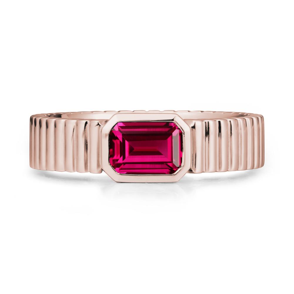 Men Wide Ribbed Band Ruby Ring - LUO Jewelry #metal_14k rose gold