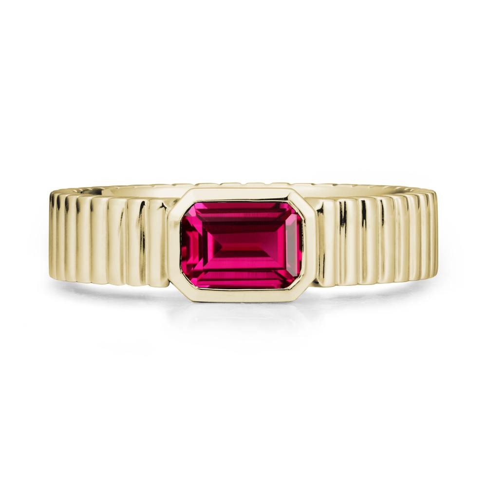 Men Wide Ribbed Band Ruby Ring - LUO Jewelry #metal_14k yellow gold