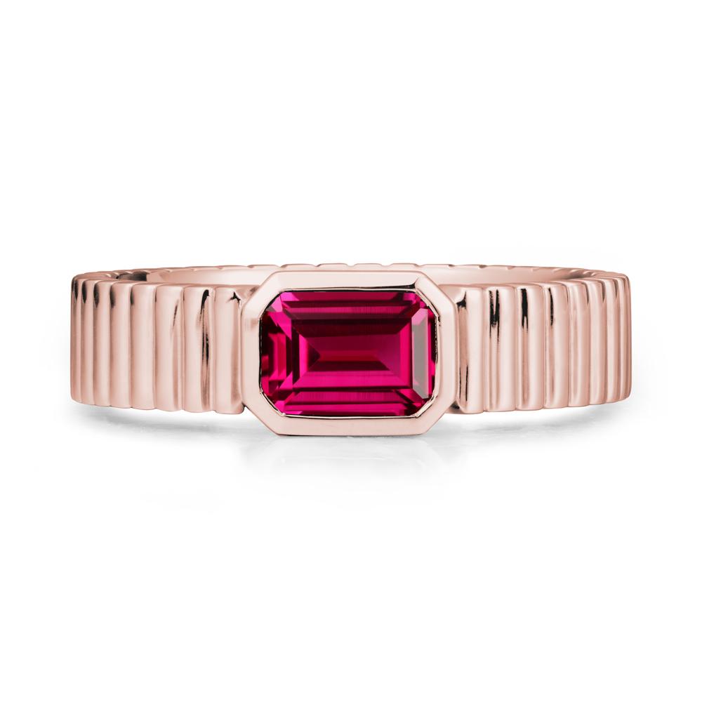 Men Wide Ribbed Band Ruby Ring - LUO Jewelry #metal_18k rose gold