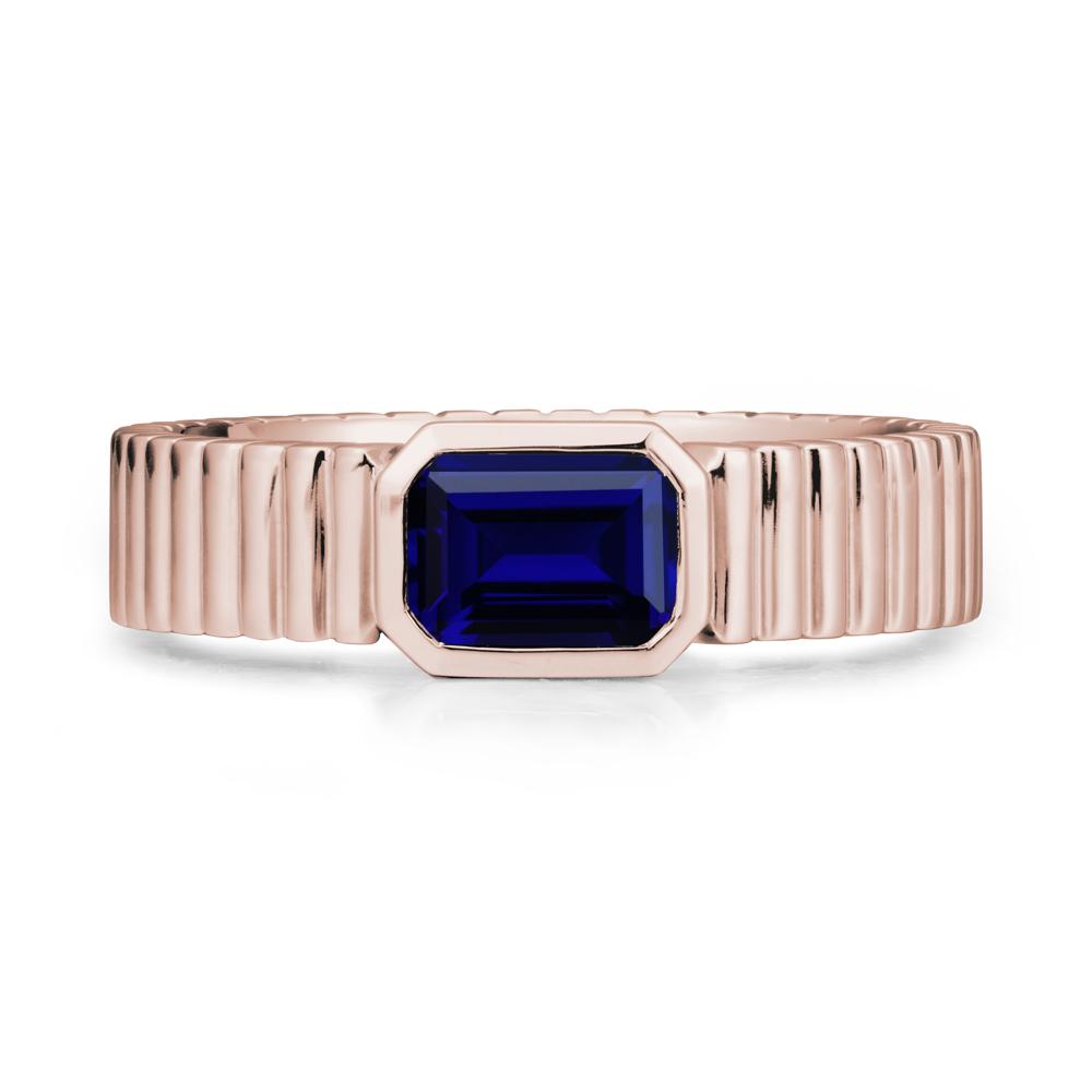 Ribbed Band Emeral Cut Sapphire Ring - LUO Jewelry #metal_14k rose gold