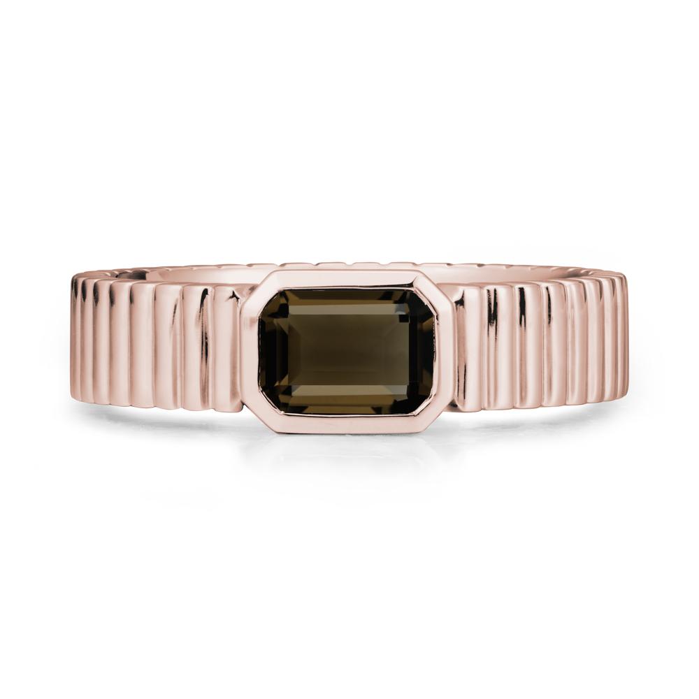 Bezel Settting Smoky Quartz Ring with Ribbed Band - LUO Jewelry #metal_14k rose gold