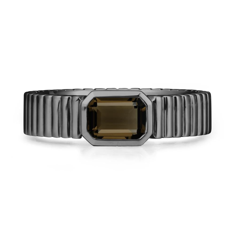 Bezel Settting Smoky Quartz Ring with Ribbed Band - LUO Jewelry #metal_black finish sterling silver