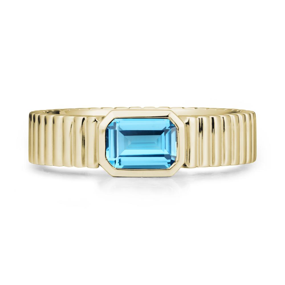 Men Wide Ribbed Band Swiss Blue Topaz Ring - LUO Jewelry #metal_14k yellow gold