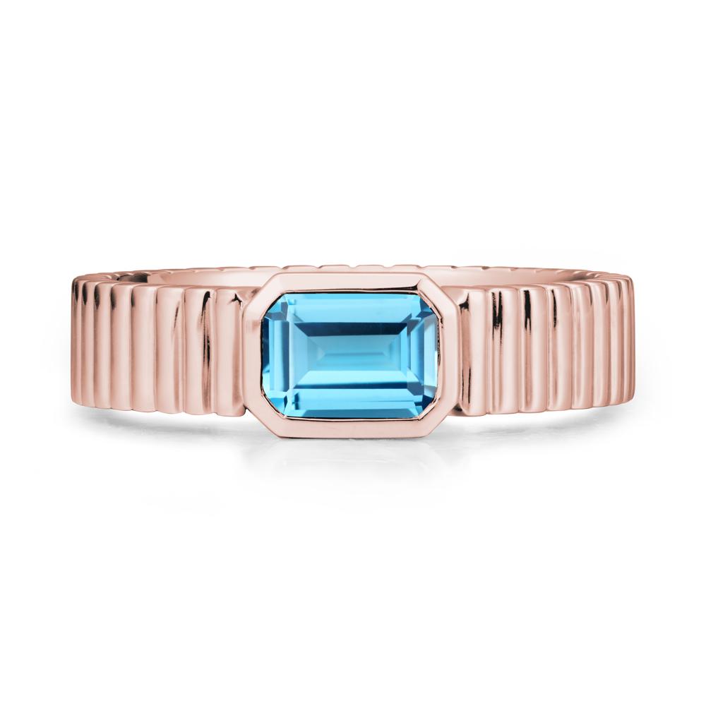 Men Wide Ribbed Band Swiss Blue Topaz Ring - LUO Jewelry #metal_18k rose gold