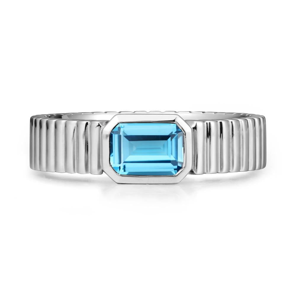 Men Wide Ribbed Band Swiss Blue Topaz Ring - LUO Jewelry #metal_18k white gold