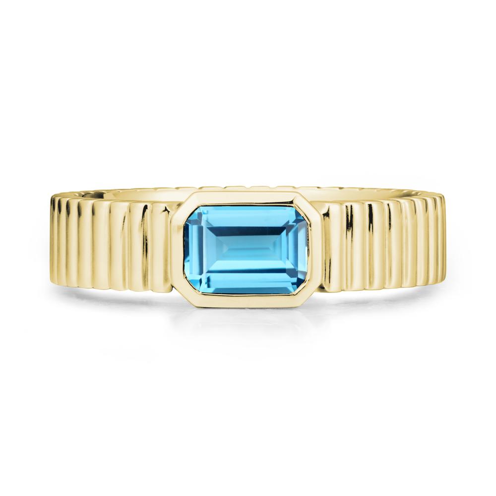 Men Wide Ribbed Band Swiss Blue Topaz Ring - LUO Jewelry #metal_18k yellow gold