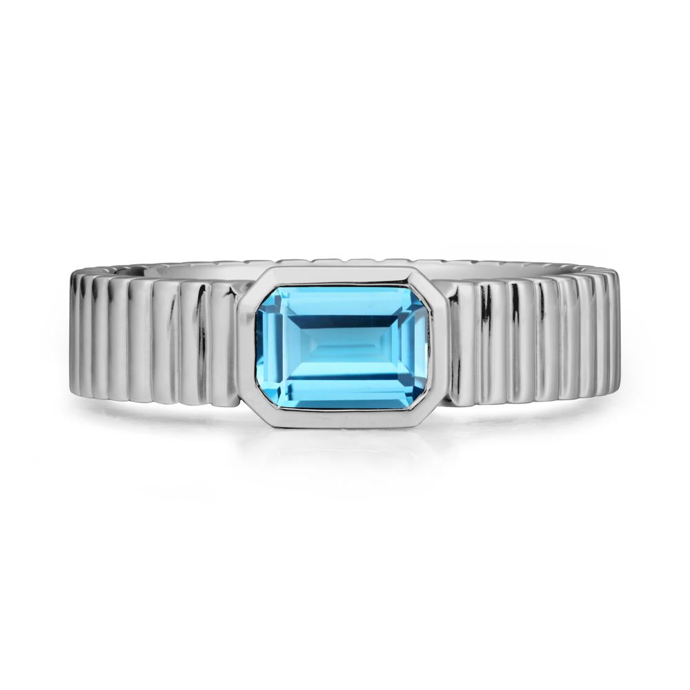 Men Wide Ribbed Band Swiss Blue Topaz Ring - LUO Jewelry #metal_platinum