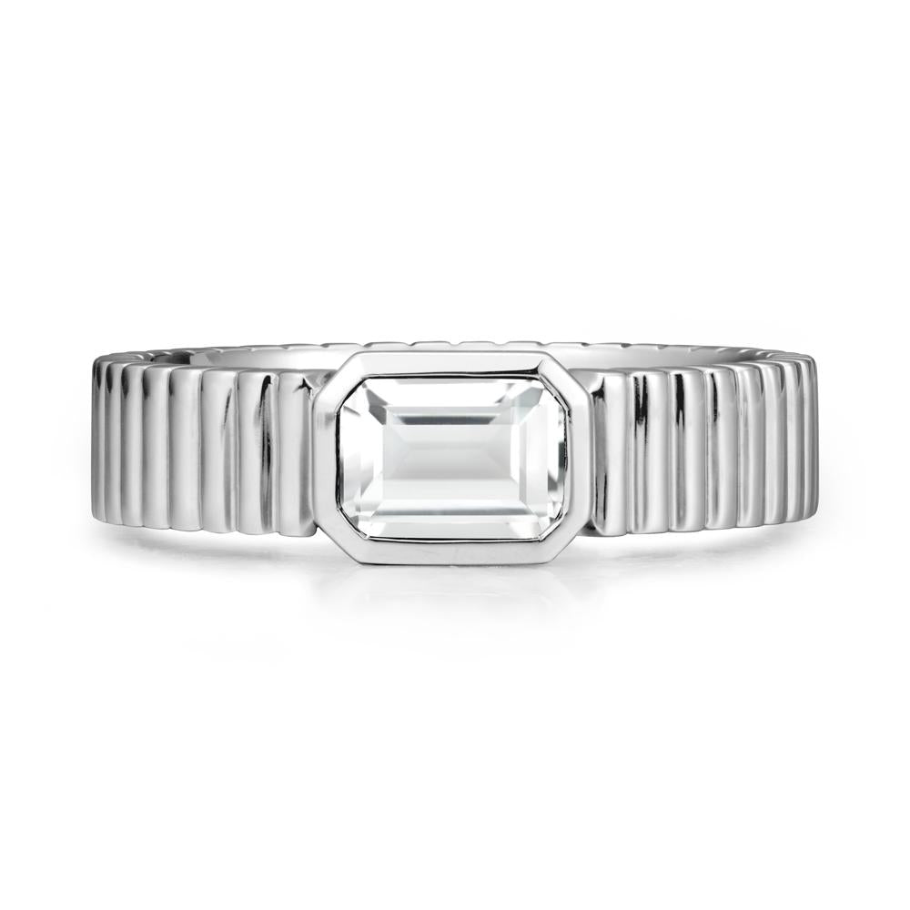 Ribbed Band Emeral Cut White Topaz Ring - LUO Jewelry #metal_18k white gold