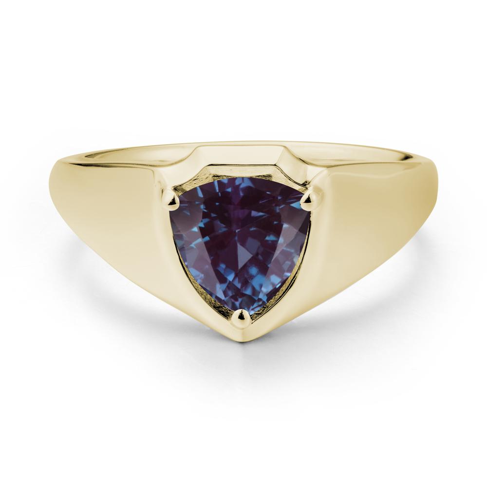 Men Wide Band Shield Alexandrite Ring - LUO Jewelry #metal_14k yellow gold